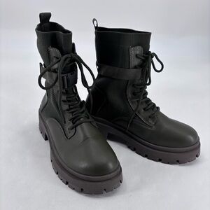 Charlotte Russe Y2K Streetwear Olive Green Lug Sole Military Moto Combat Boots